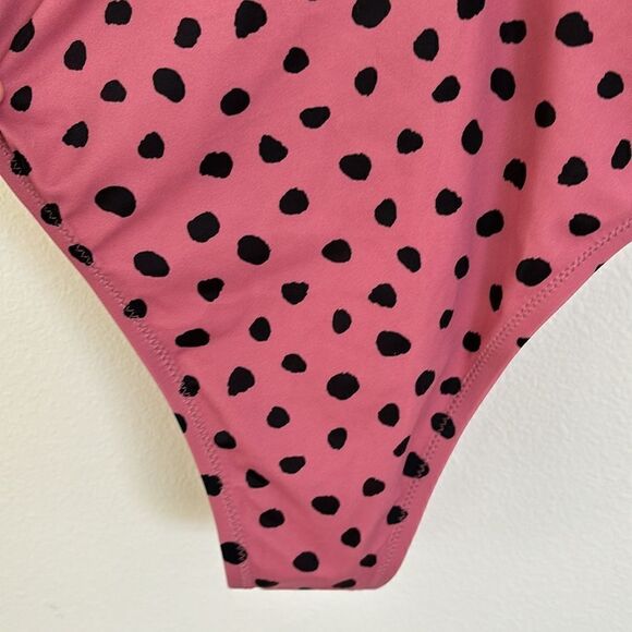 NWT Shade & Shore Dusty Mauve Black Polka Dot One Piece Swimsuit Size Large - Picture 4 of 14